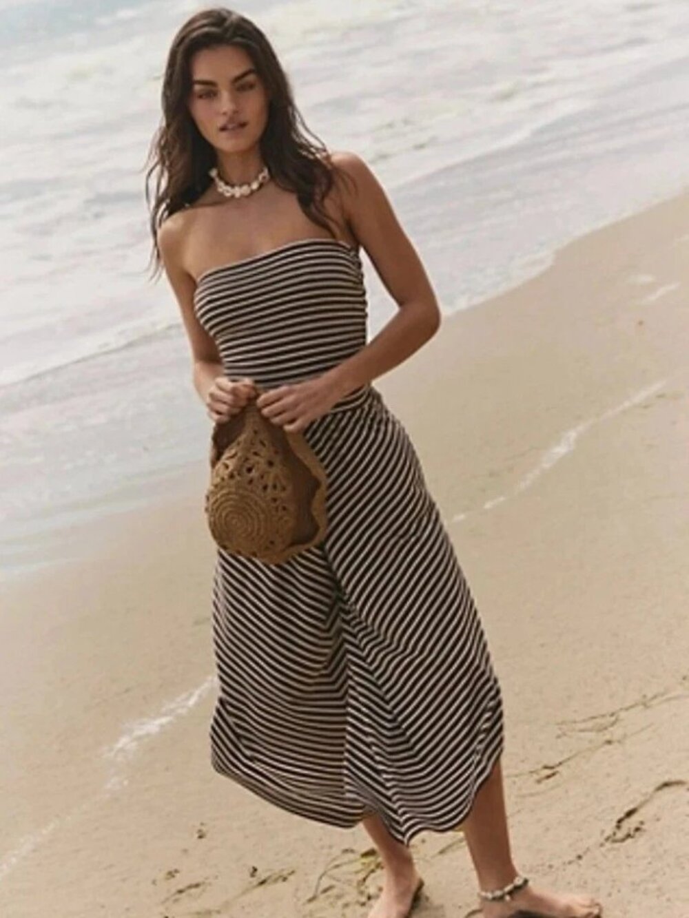Free People Free Est Daley One-Piece Striped Print Tube Jumpsuit Dress L 290490